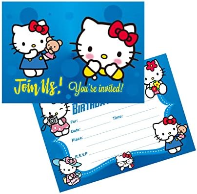 UFLIGS 24ШТ Покани На Рожден Ден на Hello Kitty cat, Покани За парти Hello Kitty cat Аксесоари за парти в чест на