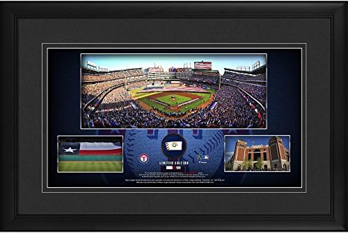 Панорамна колаж на стадион Тексас Рейнджърс с размери 10 х 18 см в рамка с участието на бейзбол, използван в играта